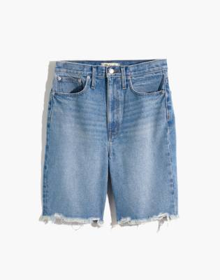 long blue jean shorts