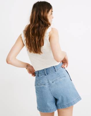 madewell denim pleated shorts