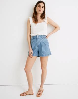 pleated denim shorts