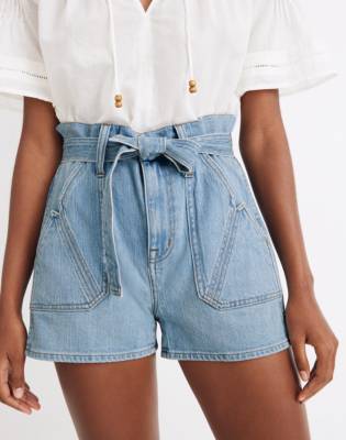 tie waist denim shorts