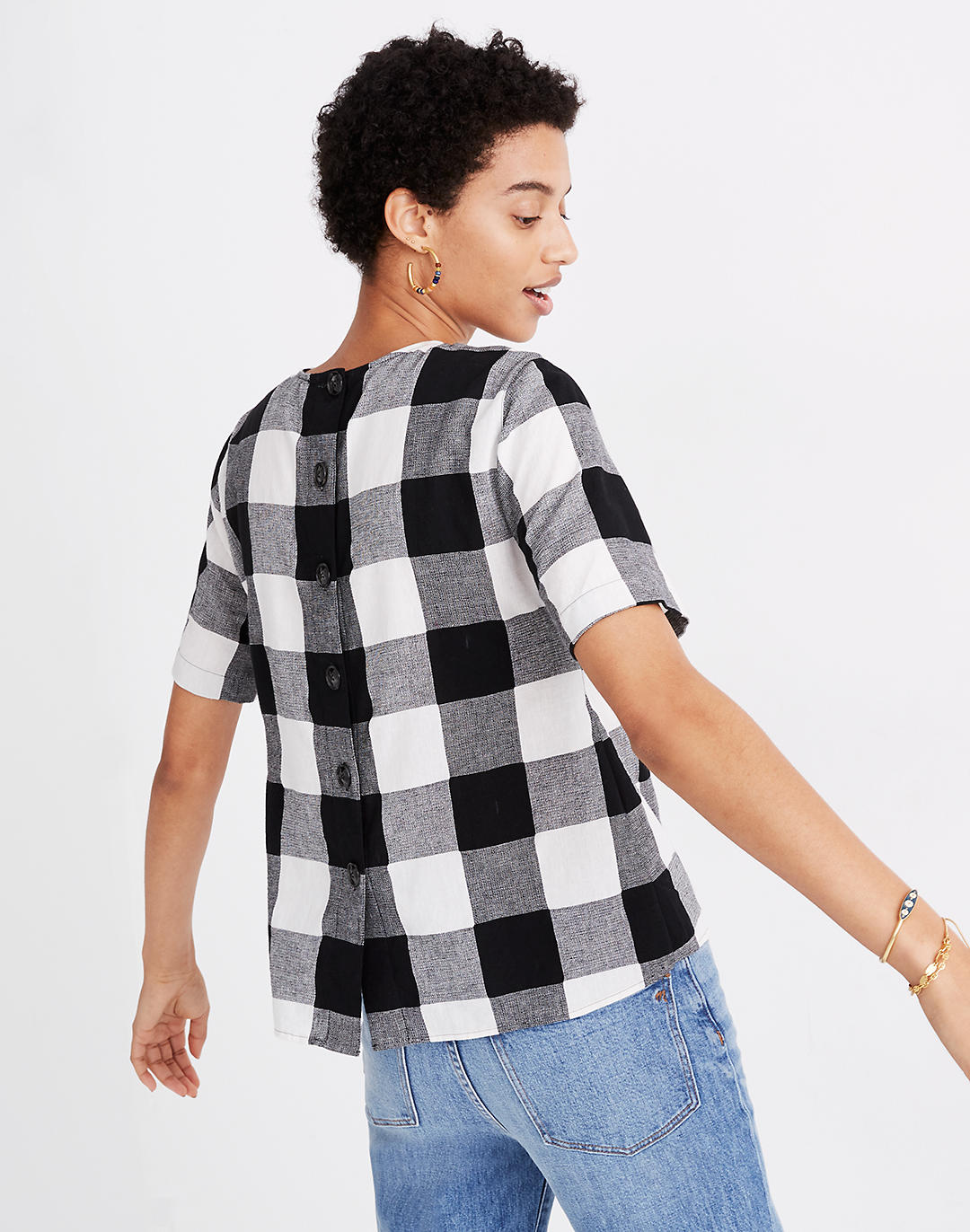Boxy Button-Back Top in Gingham Check