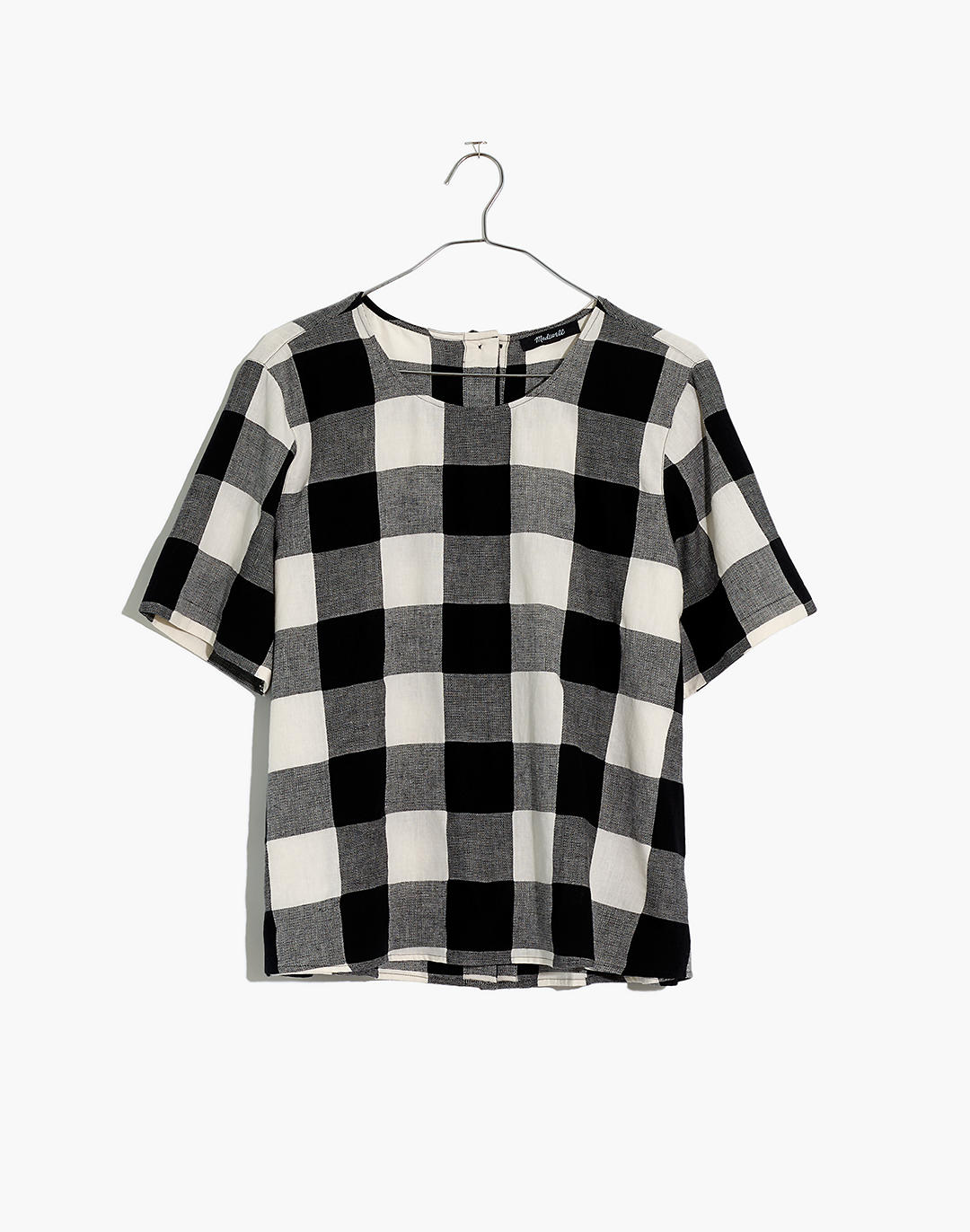 Boxy Button-Back Top in Gingham Check