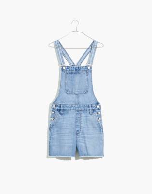 light wash short overalls