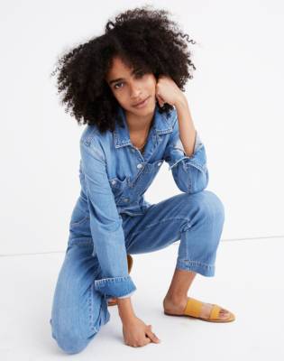 tie waist denim jumpsuit