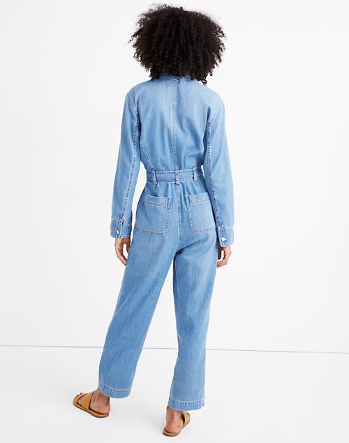 Denim Tie-Waist Jumpsuit in Cosgrove Wash in cosgrove wash image 3