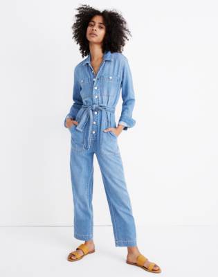 denim tie jumpsuit