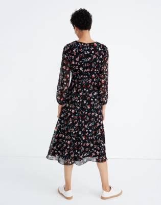 black midi dress with sheer sleeves