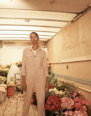 Garment-Dyed Zip-Front Coverall Jumpsuit in avalon pink image 5