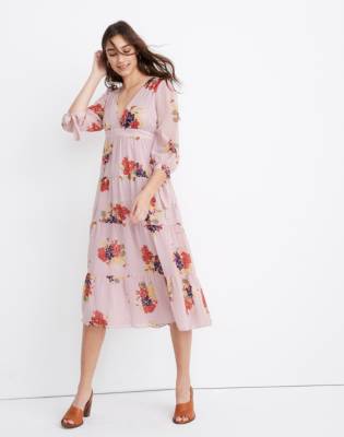 long sleeve tiered midi dress