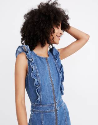 denim ruffle jumpsuit