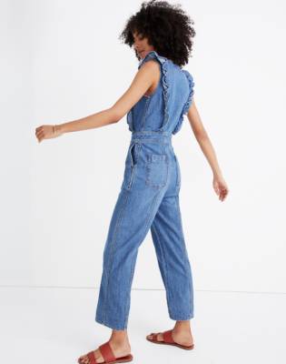 denim jumpsuit zip front