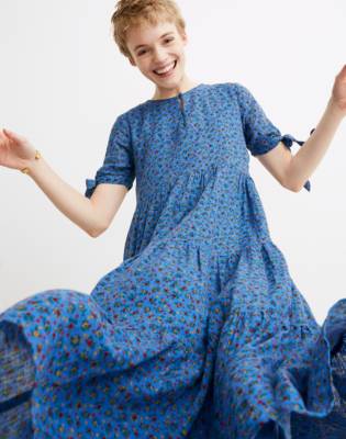 Women S Tie Sleeve Tiered Midi Dress In Calico Floral Madewell
