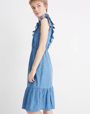 denim dress with ruffles