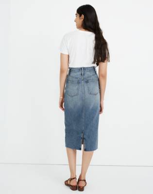 fitted denim midi skirt