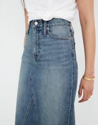 fitted denim midi skirt