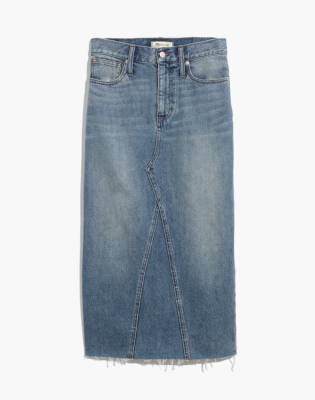 fitted denim midi skirt
