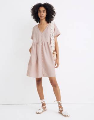 white linen v neck dress