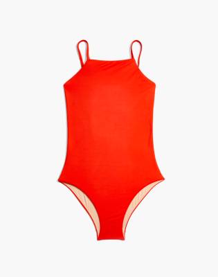 red high neck one piece swimsuit