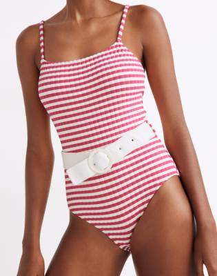 solid and striped belted one piece