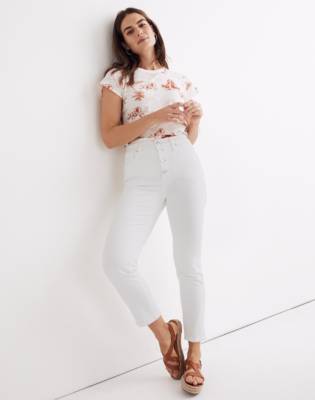 white button front jeans