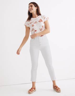 button front white jeans