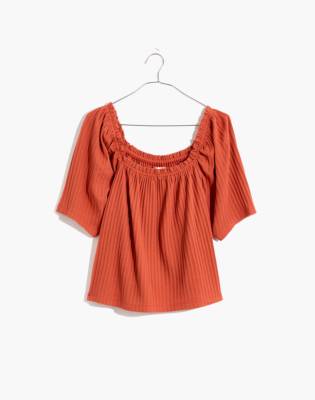 Knit Pointelle Peasant Top