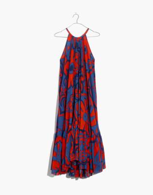 red and blue maxi dress