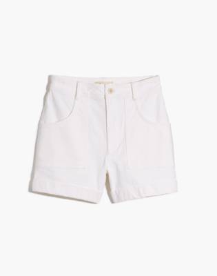 high rise white denim shorts