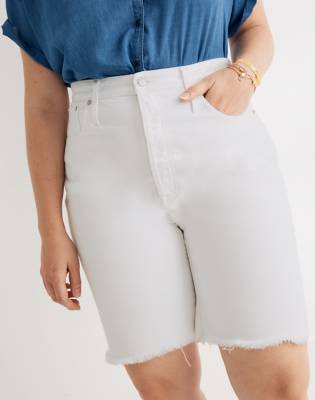 high rise long denim shorts