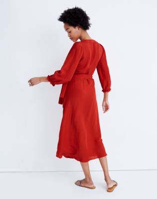 linen ruffle wrap dress