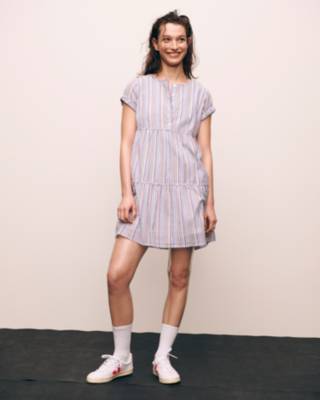 button front striped dress