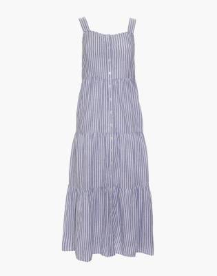 stripe button front midi dress