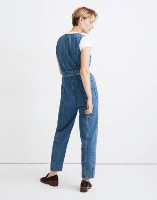 denim tie waist jumpsuit