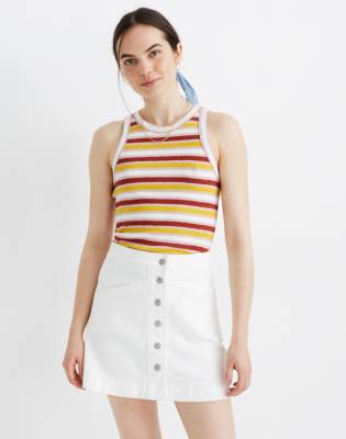 white stretch denim mini skirt
