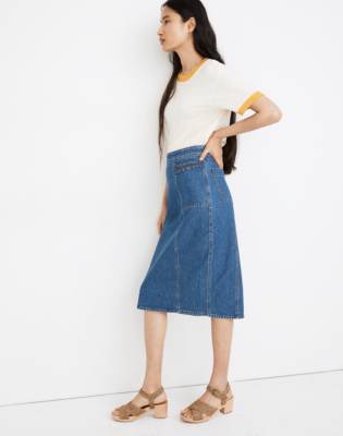 a line denim skirt midi