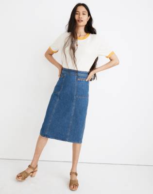 denim midi pencil skirt