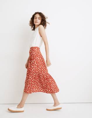 ruffle wrap midi skirt