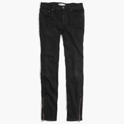 black jeans with zippers at ankles
