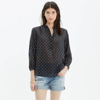 Shirred Popover Shirt in Dot : tunics & popovers | Madewell