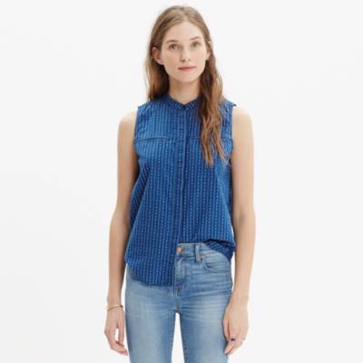Cotton Sleeveless Shirt in Indigo Stripe : chambray & denim | Madewell