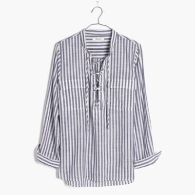 black and white striped lace up shirt