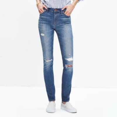 madewell high rise distressed skinny jeans