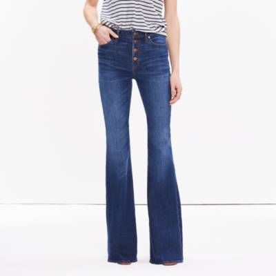button front flare jeans