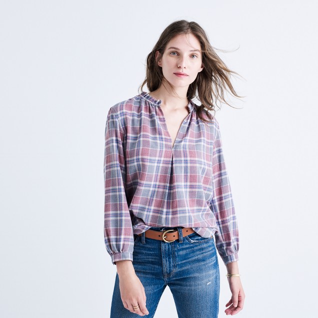 Rivet & Thread Gathered-Collar Shirt in Avery Plaid : shopmadewell tops ...