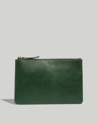 Madewell The Leather Pouch Clutch In Forest