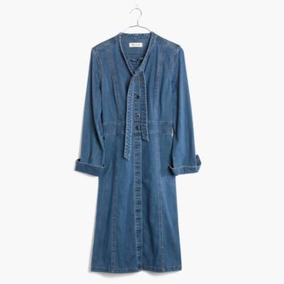 tie neck denim dress