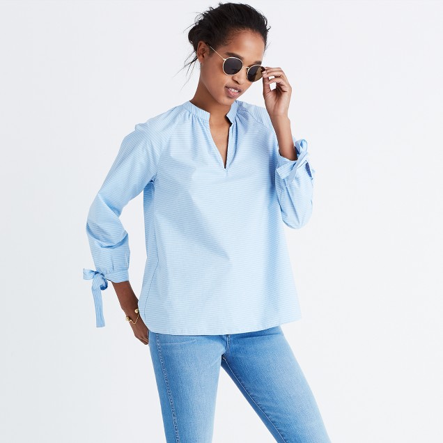 Striped Tie-Sleeve Popover Top : shopmadewell tops & blouses | Madewell