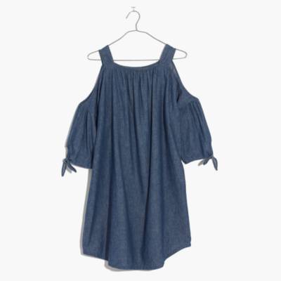 chambray cold shoulder dress