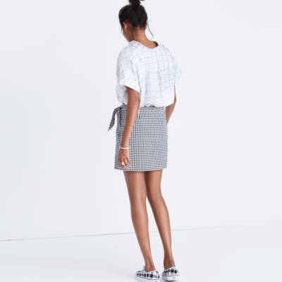 madewell gingham wrap mini skirt