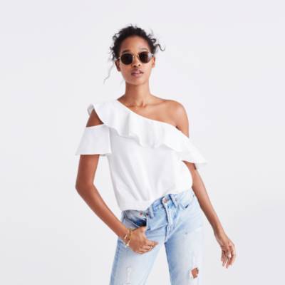 madewell denim ruffle top